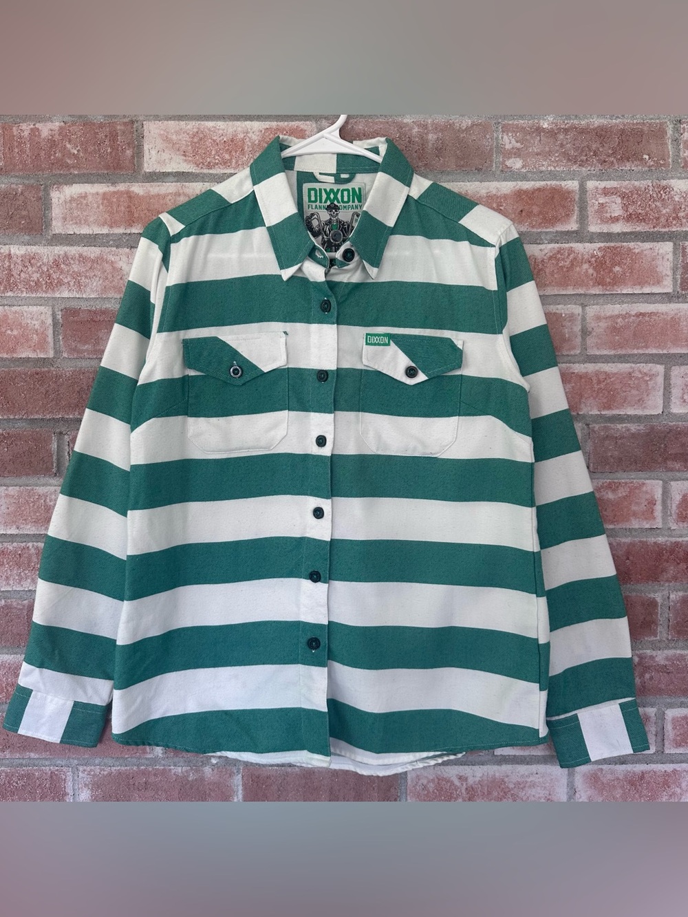 Dixxon Flannel The Rebel Button Down Shirt Green White Stripes Fall Winter Biker